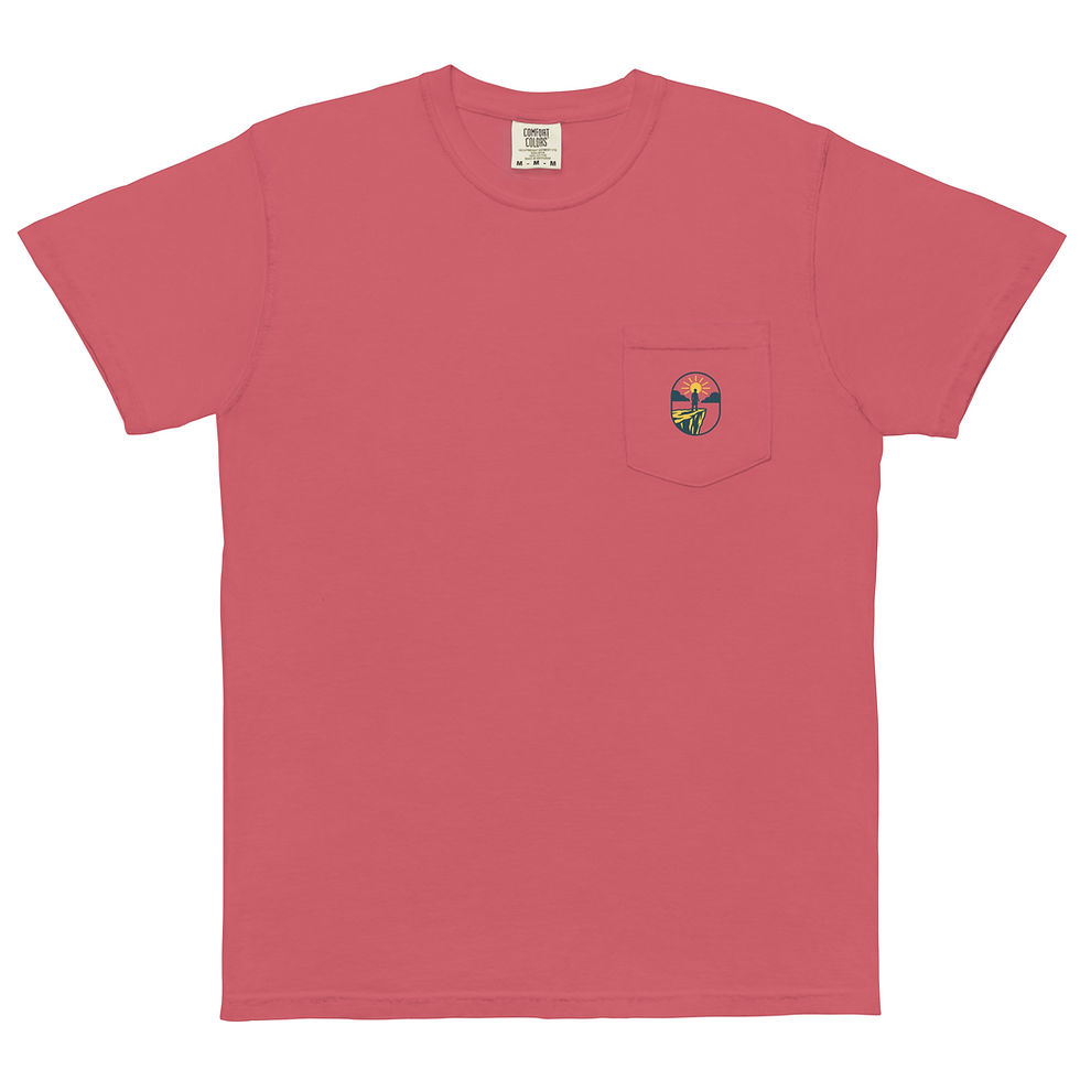 Thumbnail: Coral pocket tee shirt with a small design 3FoldLoveCo on the chest.