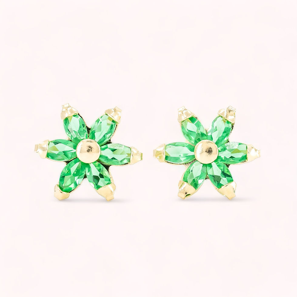 14K Solid Gold Tiny Teal Flower Stud Earrings