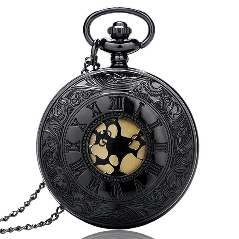 Thumbnail: Vintage Charm Black Unisex Fashion Roman Number Quartz Steampunk Pocket Watch Wo