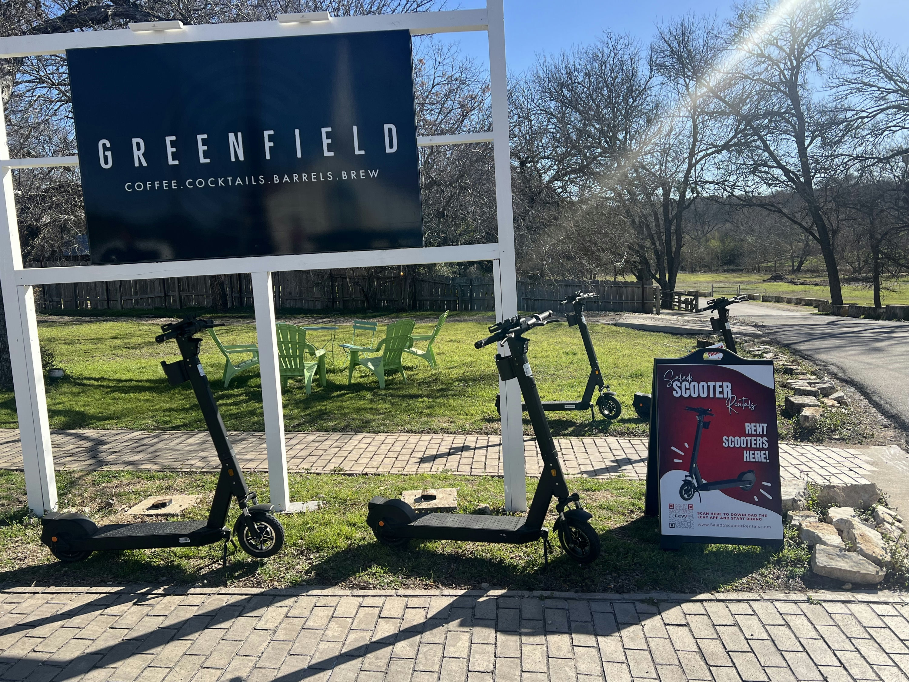 Electric scooter rentals are available on the Levy Electric app in Salado, TX starting at $15 per hour.  No reservation needed!