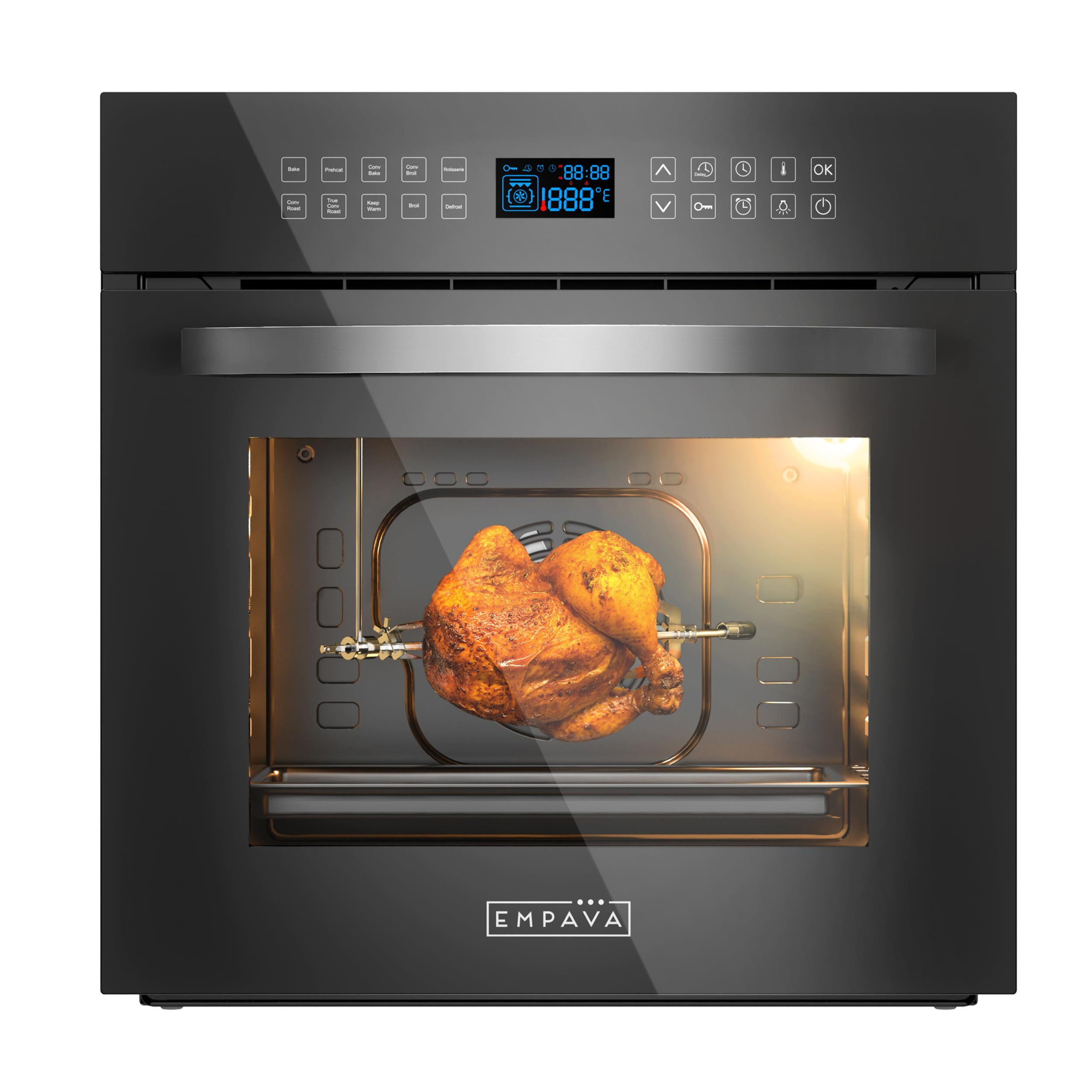 Empava 24 Inch Electric Single Wall Oven 10 Cooking Functions Deluxe 360° ROT...