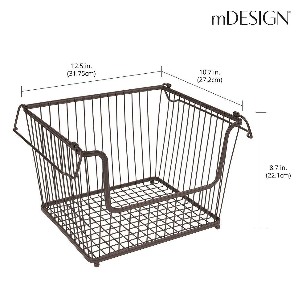 Thumbnail: mDesign Stackable Metal Basket for Kitchen Storage - Large Wire Farmhouse Bin...