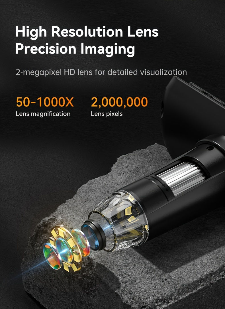 Thumbnail: inskam 10.92cm Digital Microscope with 50-1000X Magnification, 8 LED Ring, HD  &