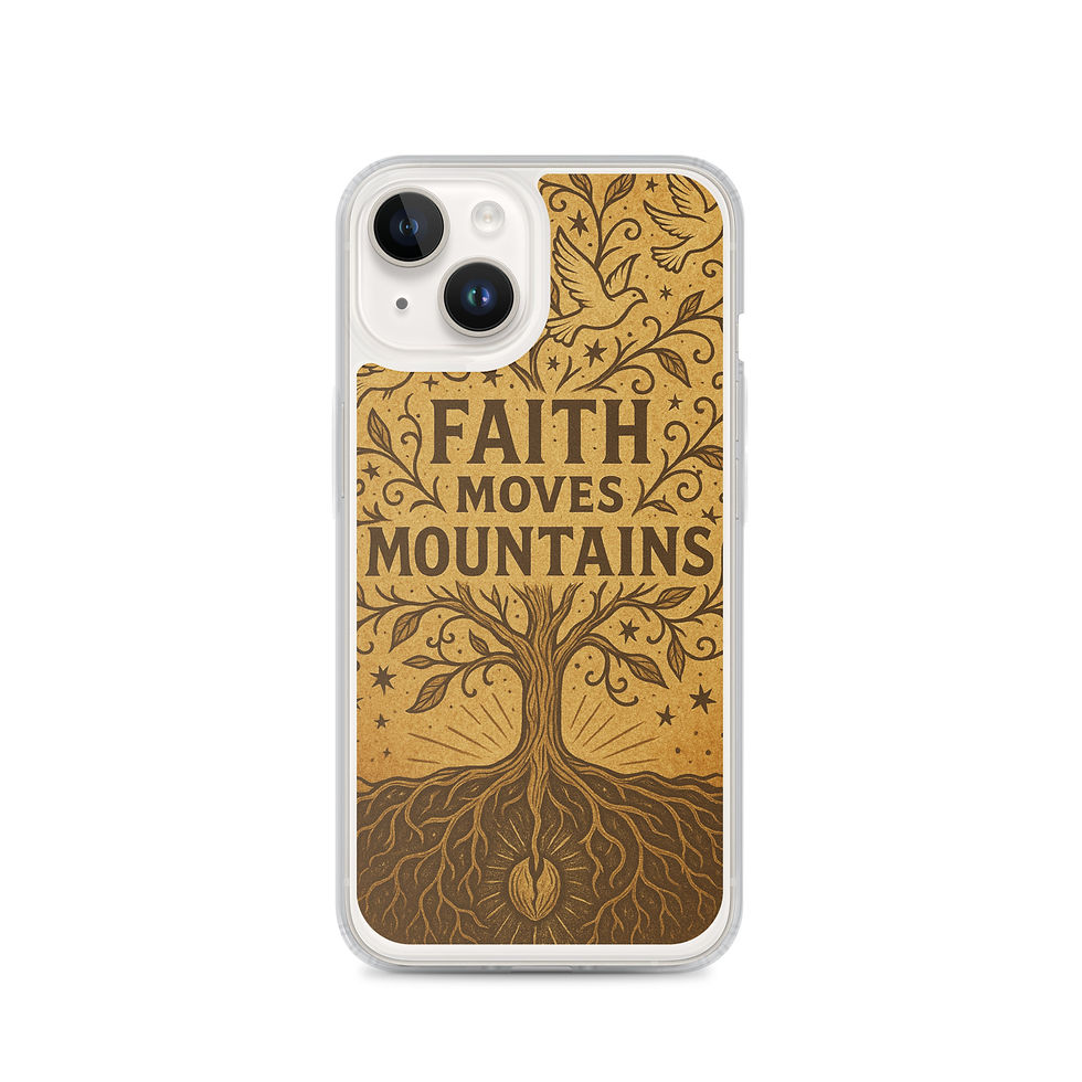 Thumbnail: Faith Moves Mountains phone case with clear background, 3FoldLoveCo