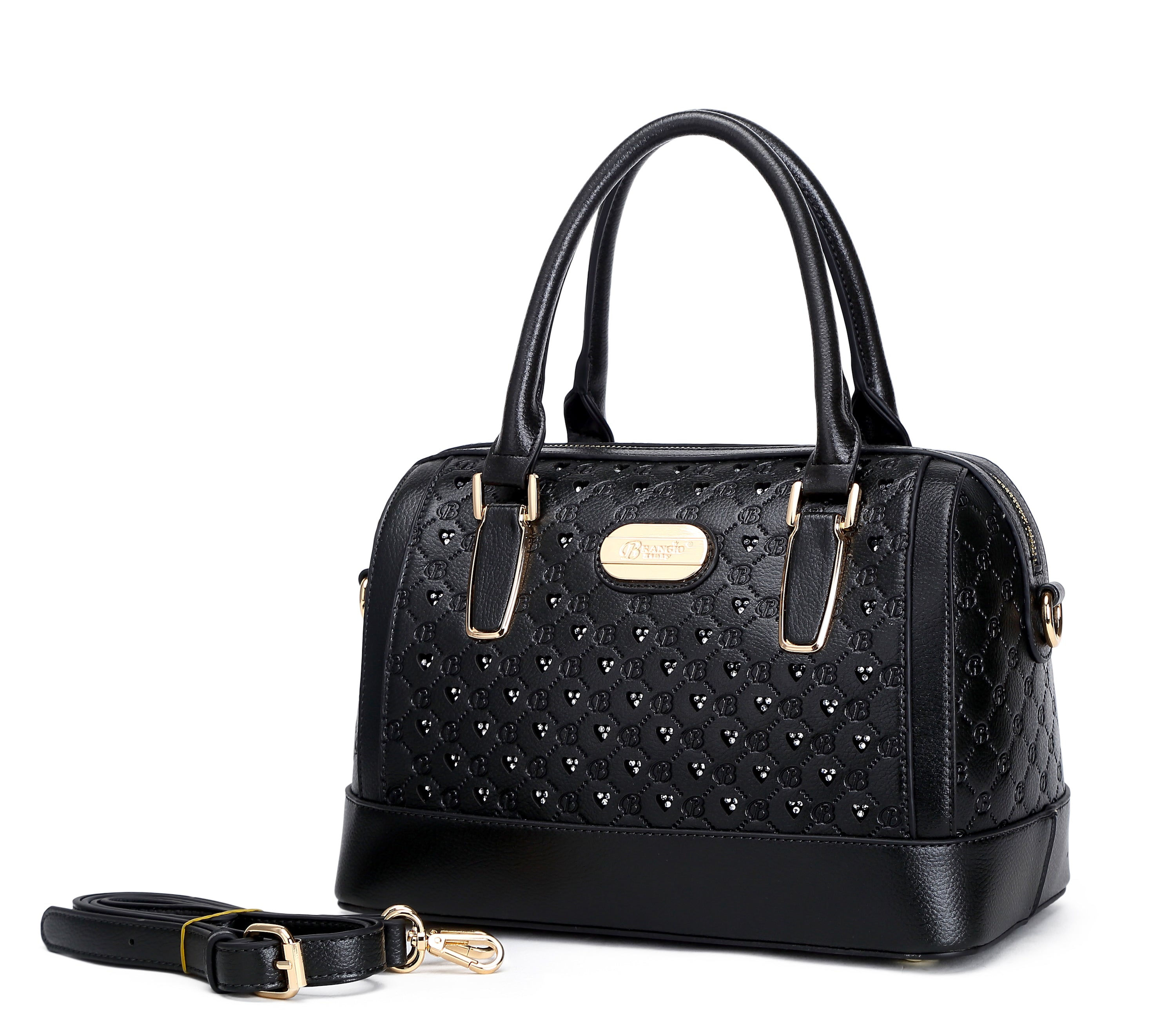 Brangio Italy Monogram Dome Handbag – Satchel With Embossed “B” Heart Print