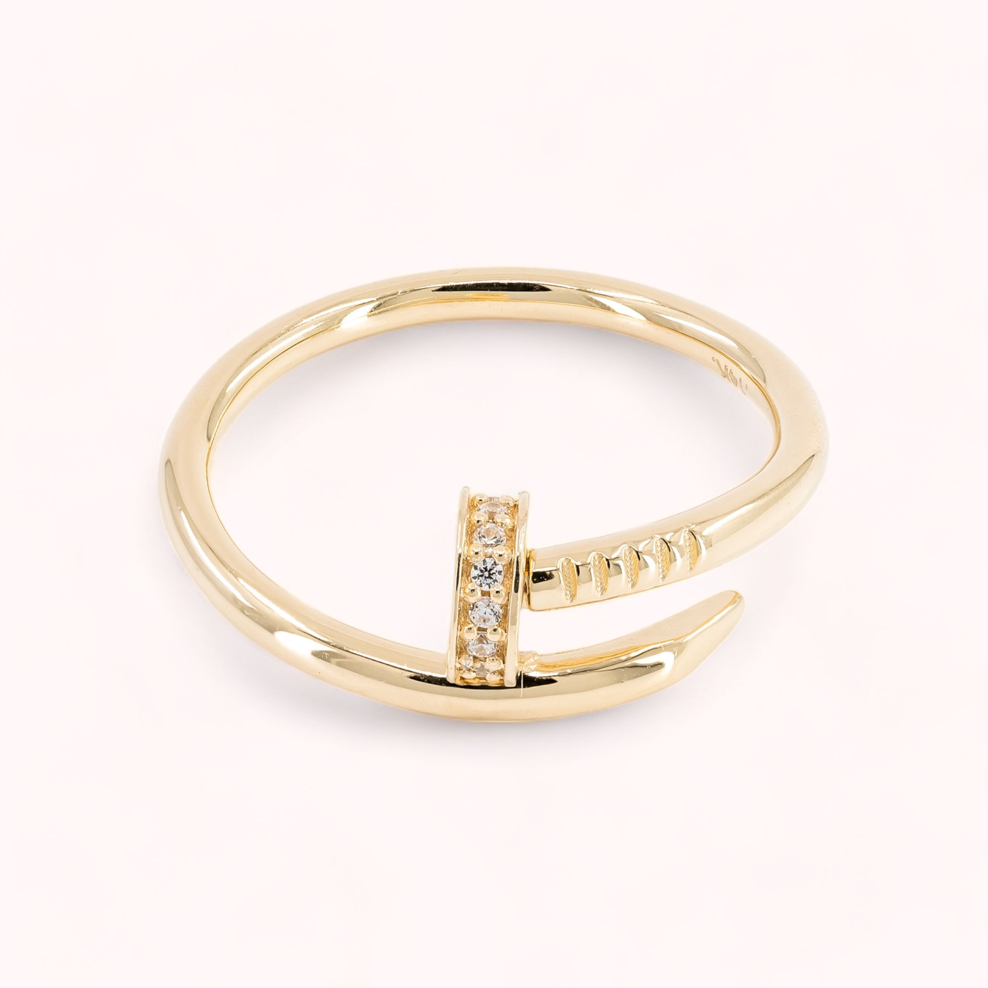 14K Gold Nail Band Ring With CZ