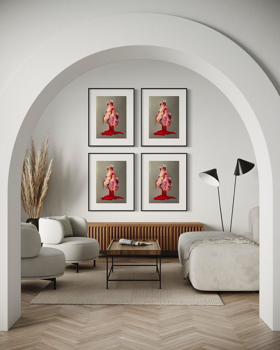 "Burning Heart" er en hyperrealistisk fargeblyanttegning som skildrer et anatomisk hjerte i flammer, hvor smeltende voks drypper som blod, og lysene på toppen symboliserer offer og lidenskap. Dette unike kunstverket er både en metafor for følelsenes kraft og en dyp refleksjon over menneskets sårbarhet og styrke. Printet er trykket med avansert DGA-teknikk for å bevare detaljene og de livaktige fargene i originalverket.
Kunsttrykket er tilgjengelig i et begrenset opplag og signert av kunstneren, noe som gjør det til en eksklusiv investering for kunstsamlere og moderne interiørentusiaster. Sikre deg et eksemplar og la dette sterke og symboltunge verket bli midtpunktet i ditt hjem eller galleri.