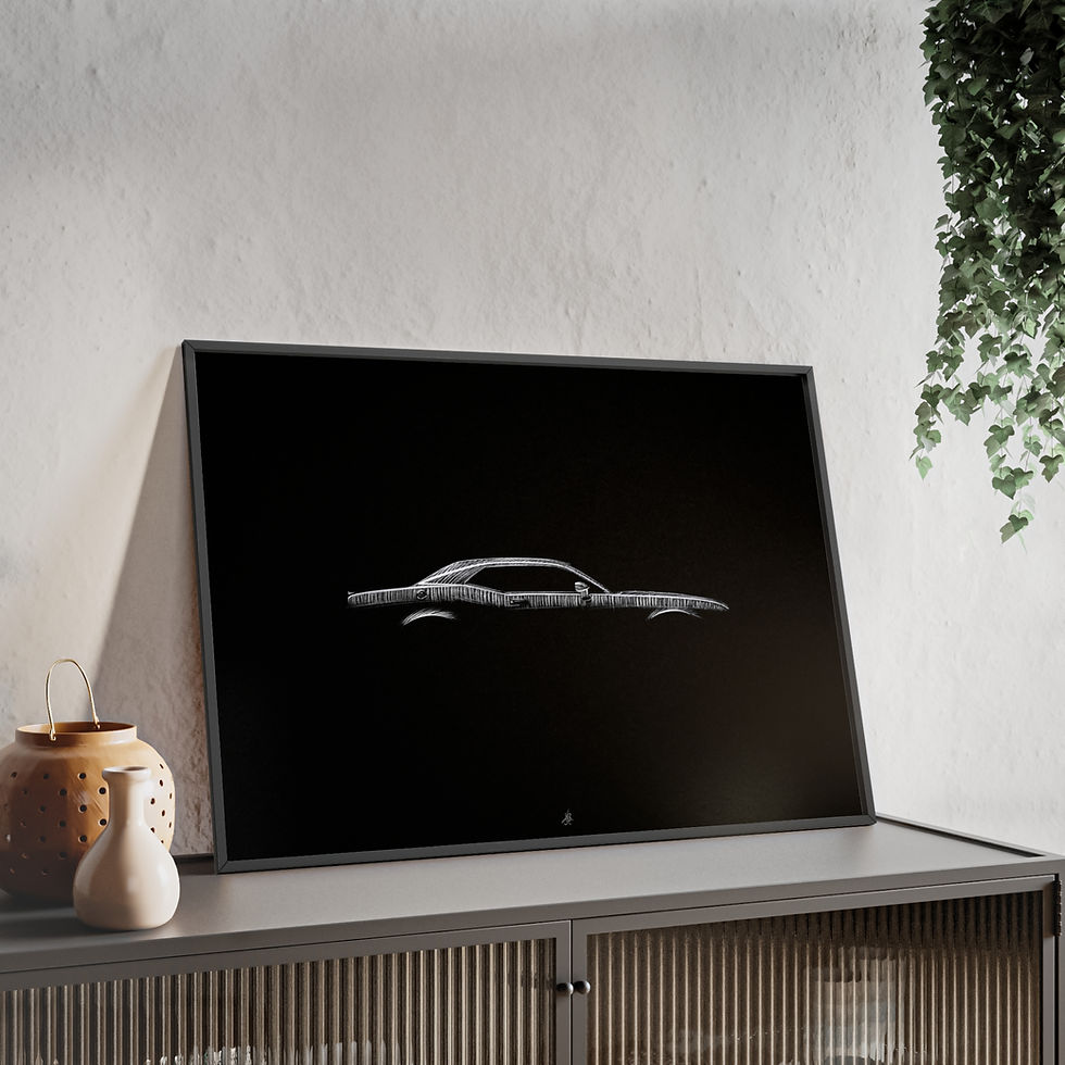 Dessin Encadré Dodge Challenger, Hellcat, décoration muscle-car, noir