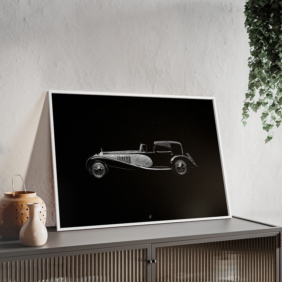 Dessin Encadré Bugatti Royale, décoration classique, blanc