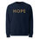 Thumbnail: Navy blue sweatshirt with "HOPE" in gold letters.