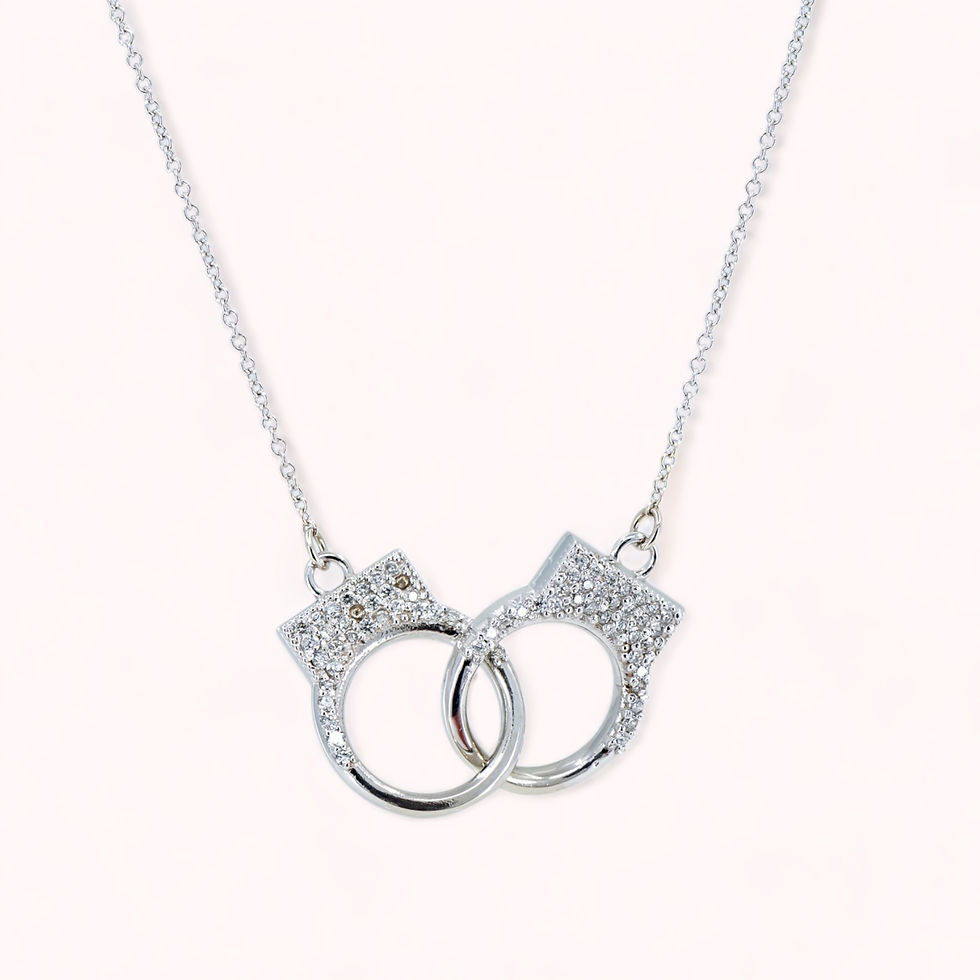 14k Solid White Gold Handcuff Charms Necklace