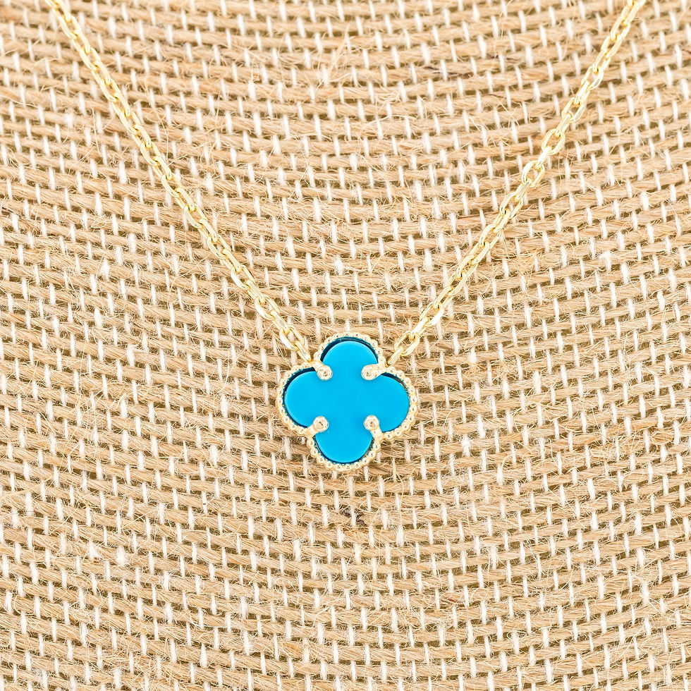 Thumbnail: 14K Solid Gold Necklace With Blue Clover Pendant