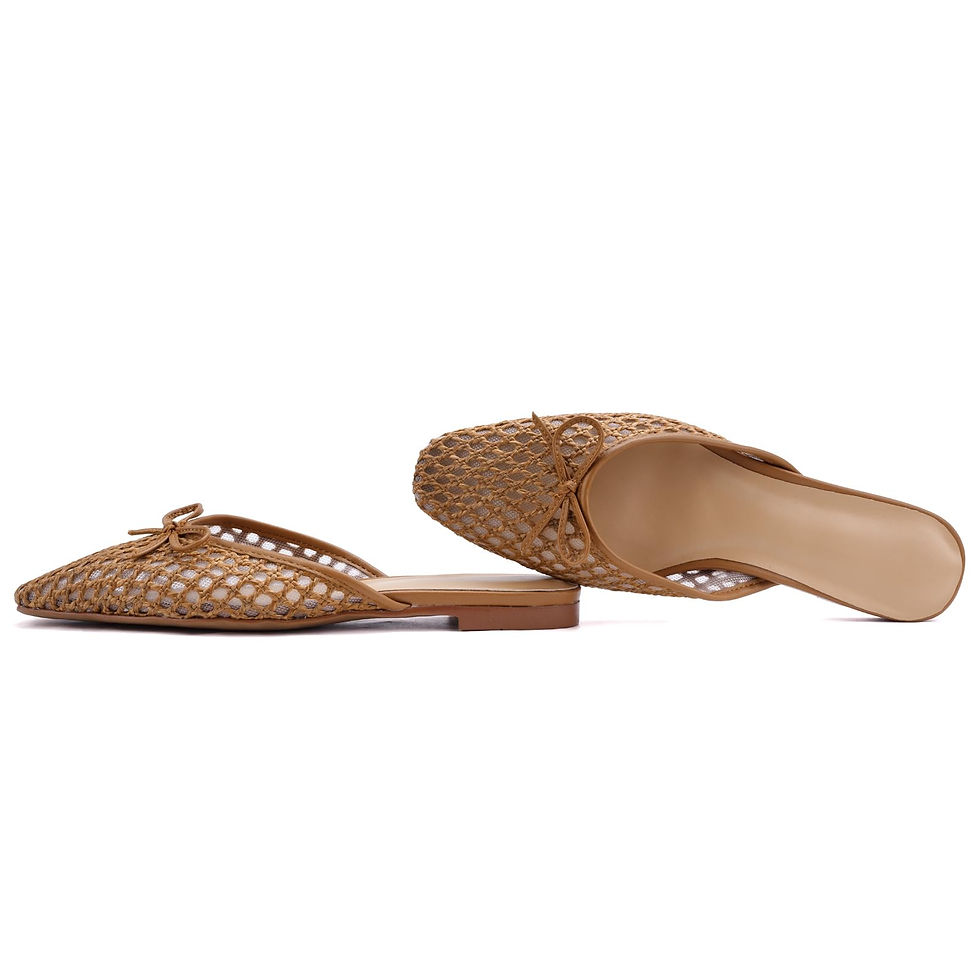 Thumbnail: QIV Woven Mules for Women Mesh Square Toe Bow Flats Closed Toe Slip on Backle...