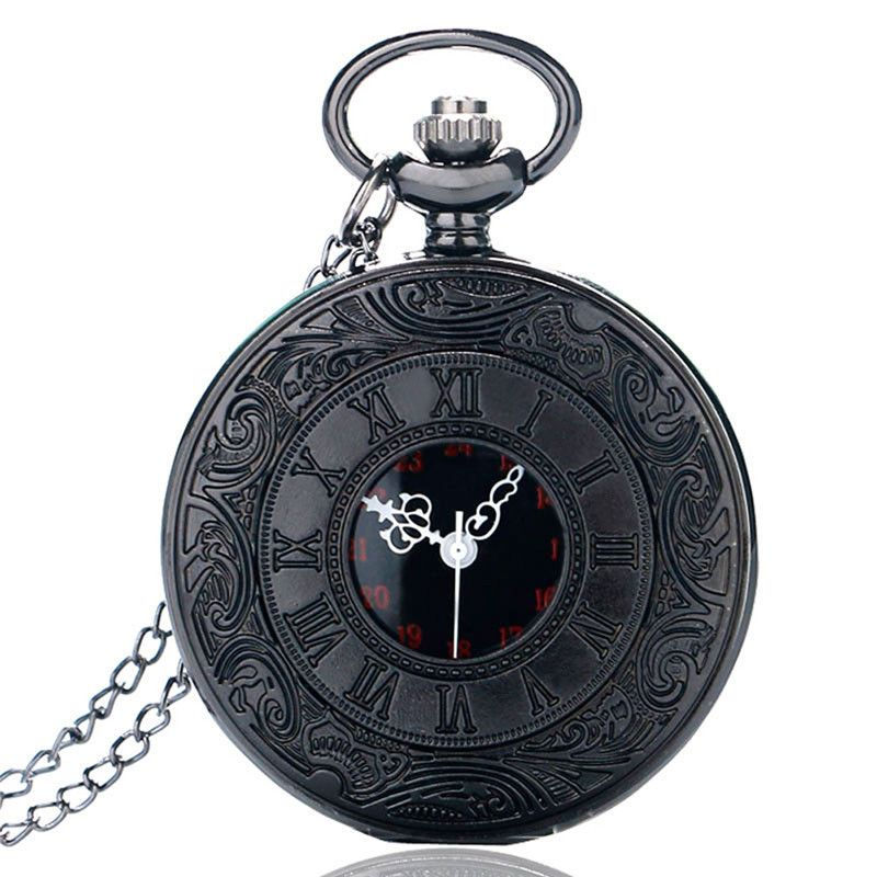 Thumbnail: Vintage Charm Black Unisex Fashion Roman Number Quartz Steampunk Pocket Watch Wo