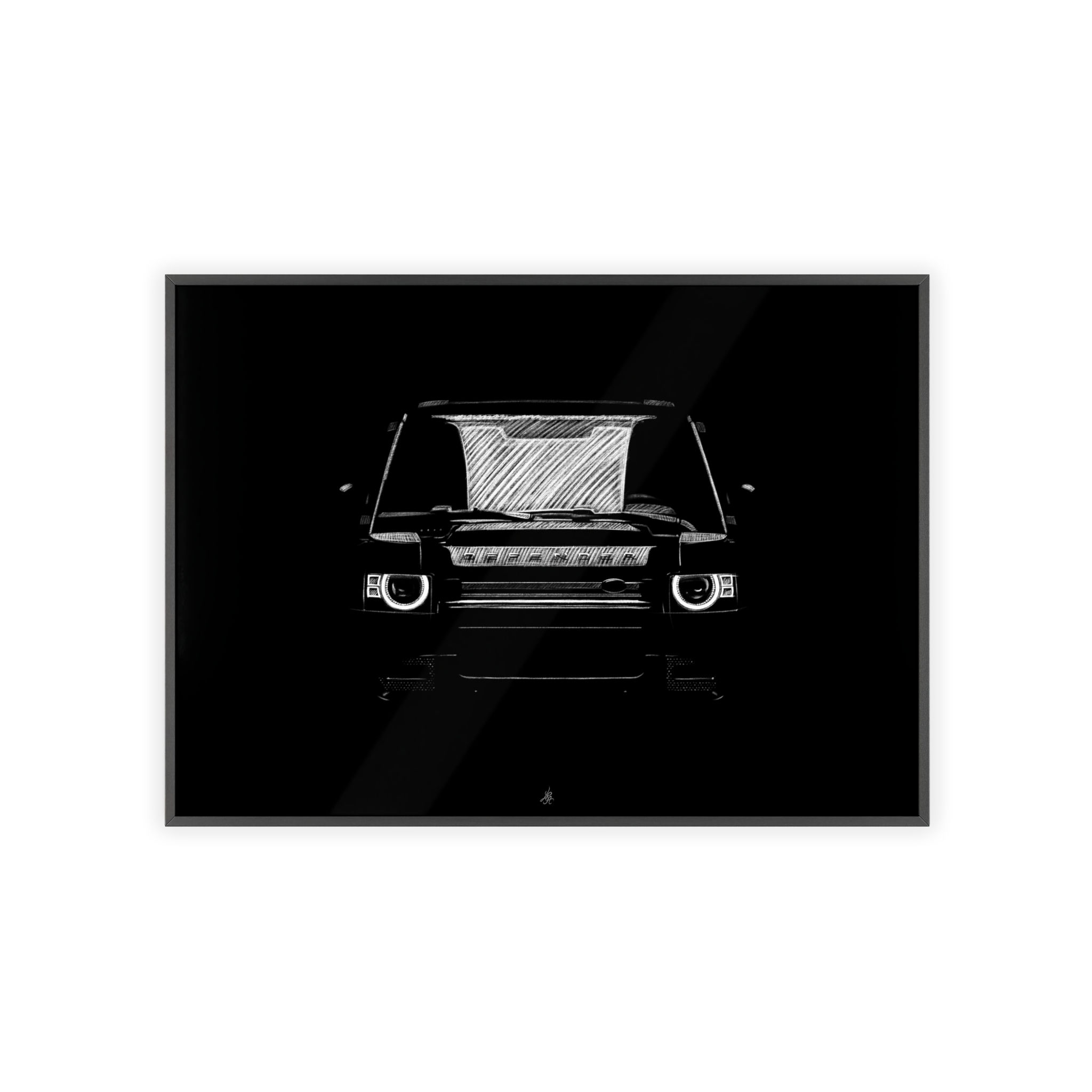 Dessin Encadré Land Rover Defender, décoration 4x4, noir