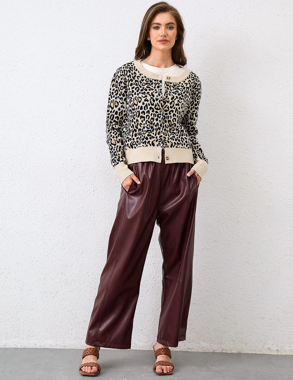 Thumbnail: Ziesexy Leopard Cardigan for Women Button Up Cropped Sweaters Long Sleeve Ani...