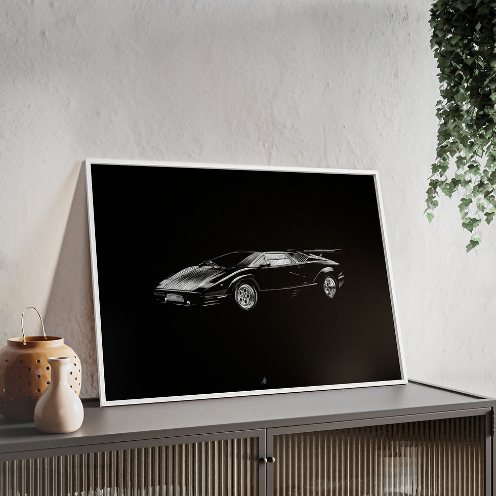 Dessin Encadré Lamborghini Countach, décoration supercar, blanc