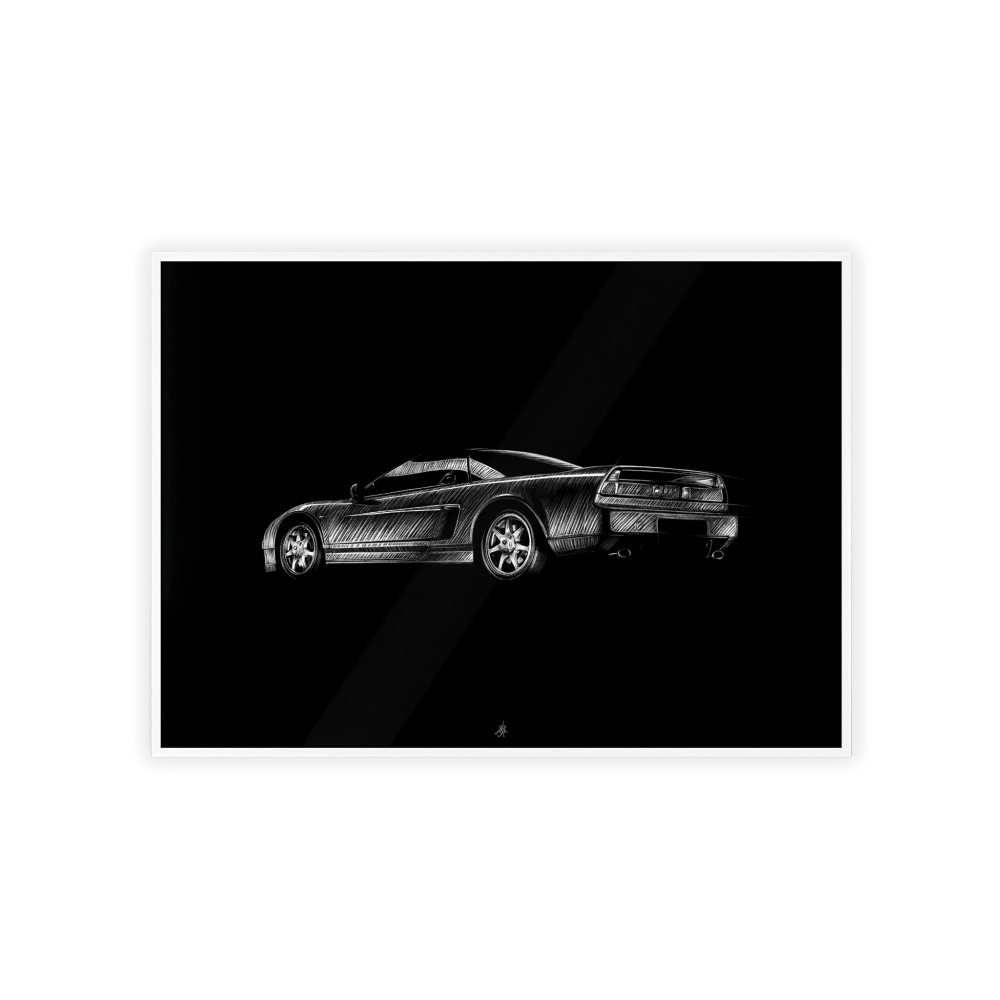 Dessin Encadré Honda NSX, décoration supercar, blanc
