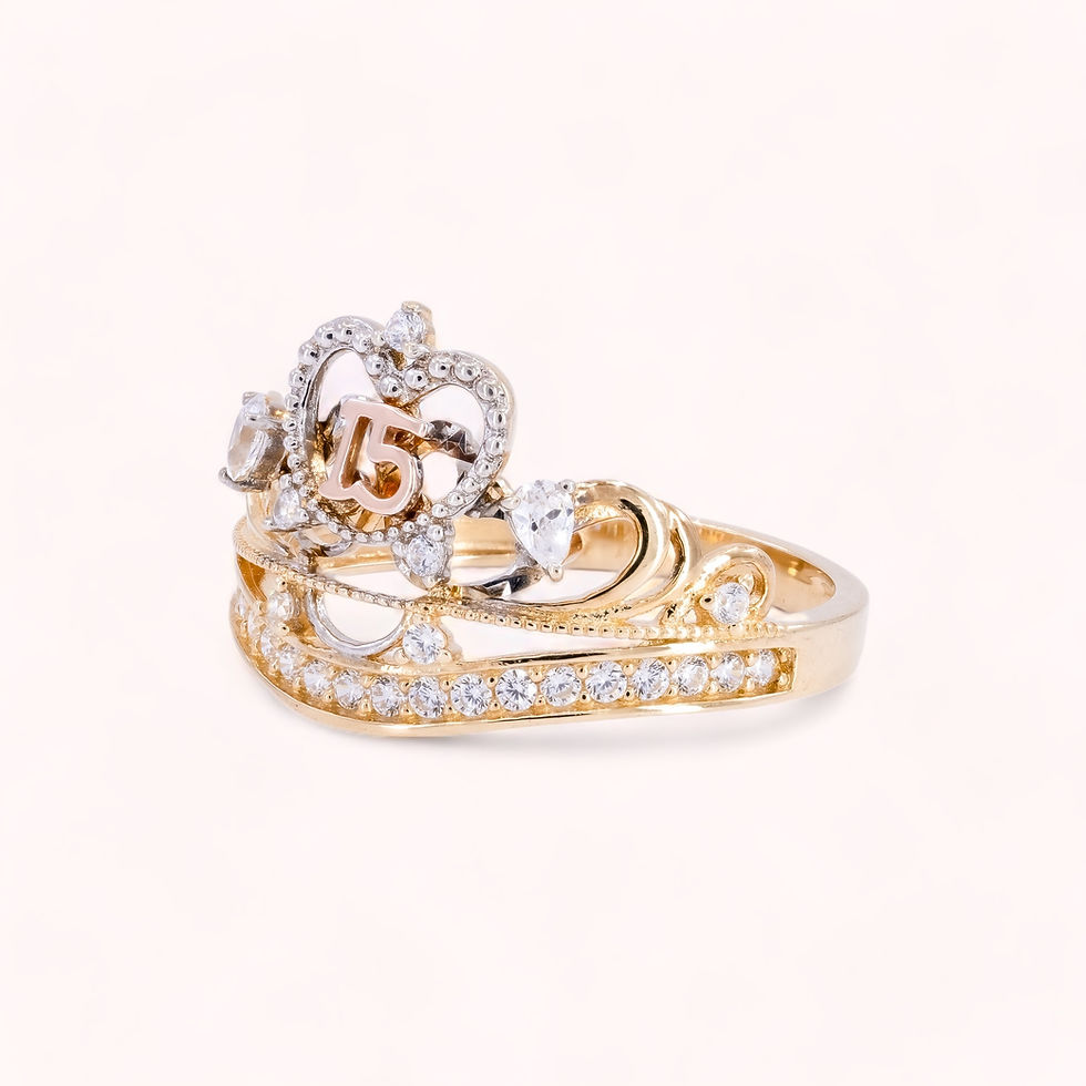 14K Solid Gold Crown Heart 15 Quinceñera Ring