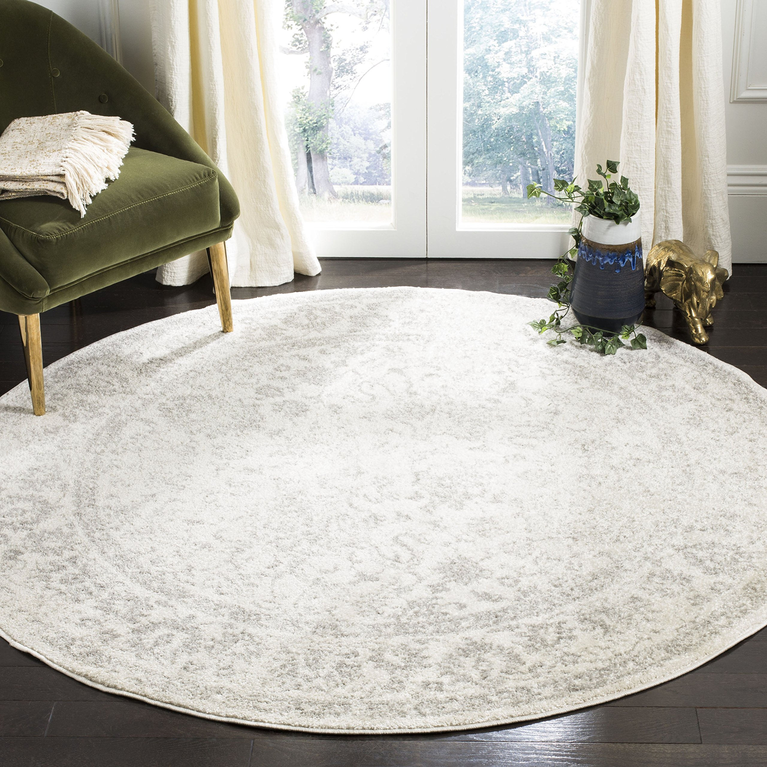 SAFAVIEH Adirondack Collection Area Rug - 9' Round, Ivory & Silver, Oriental ...
