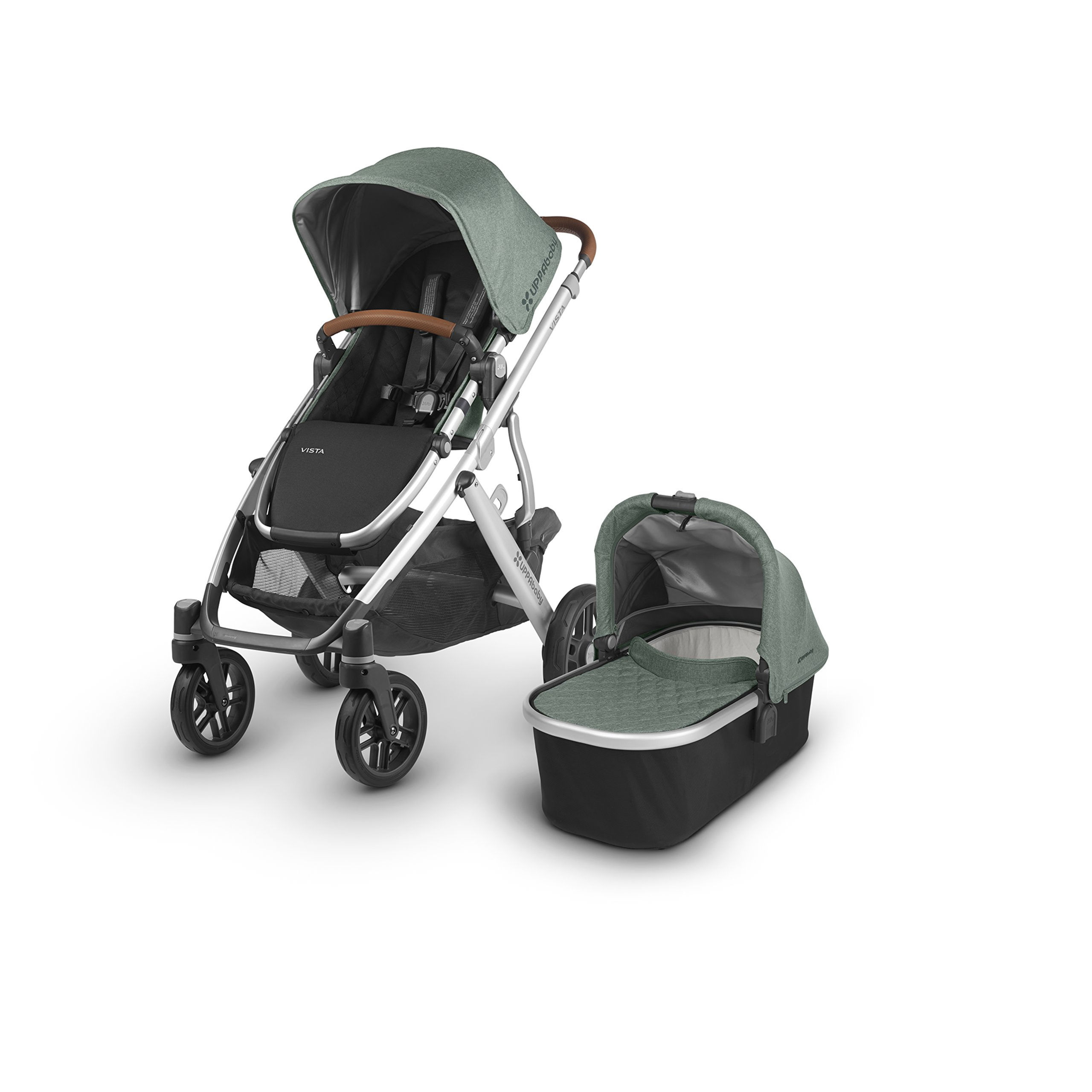 2018 UPPAbaby VISTA Stroller, Emmett (Green Melange/Silver/Saddle Leather)