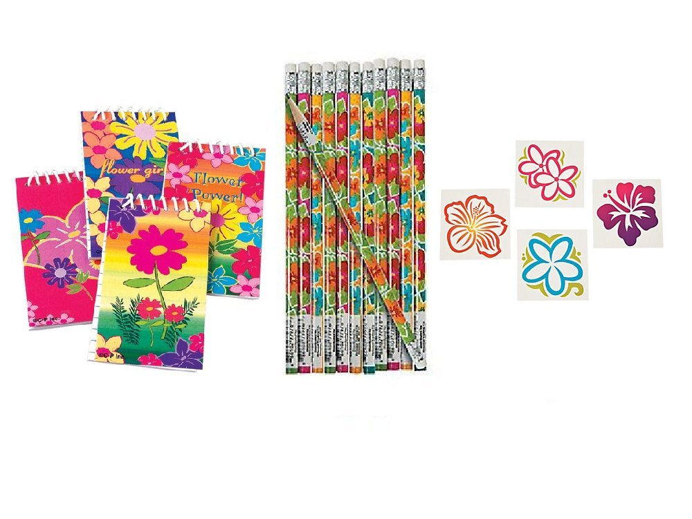 36 PRETTY Spring FLOWER - PARTY FAVORS - Hibiscus DAISY -12 ea; Jumbo TATTOOS...