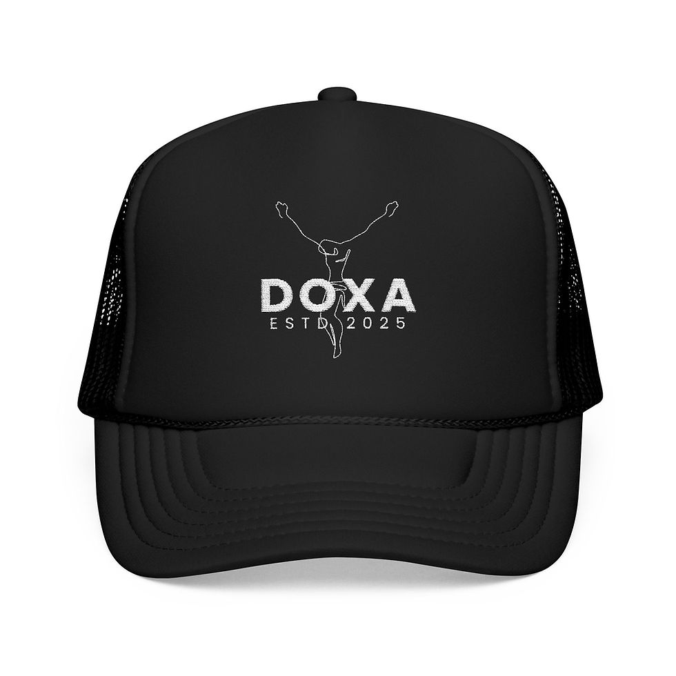 Black DOXA ESTD 2025 trucker hat