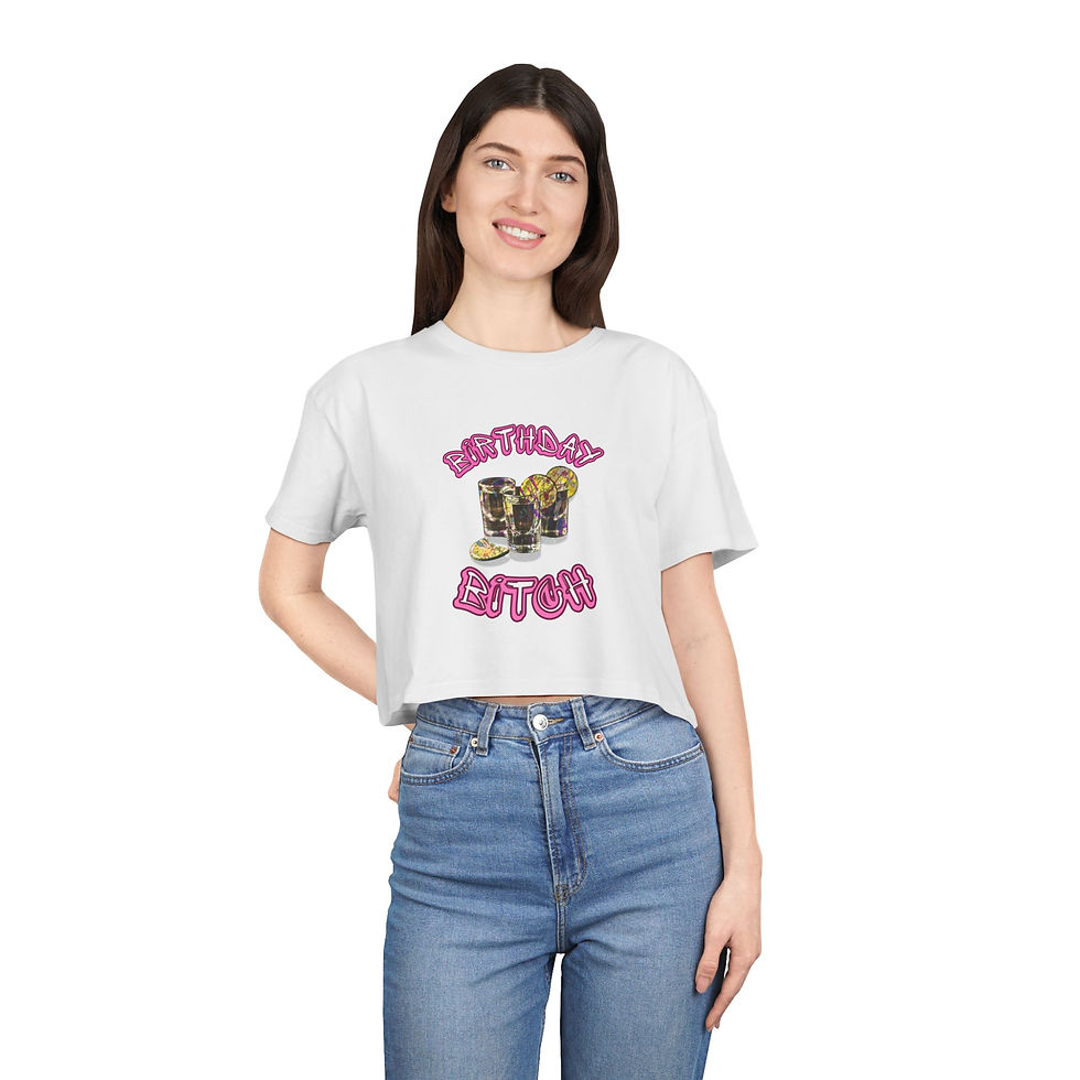 Thumbnail: Women's Crop Tee - Tequila Birthday Shot Glass Graphic Shirt