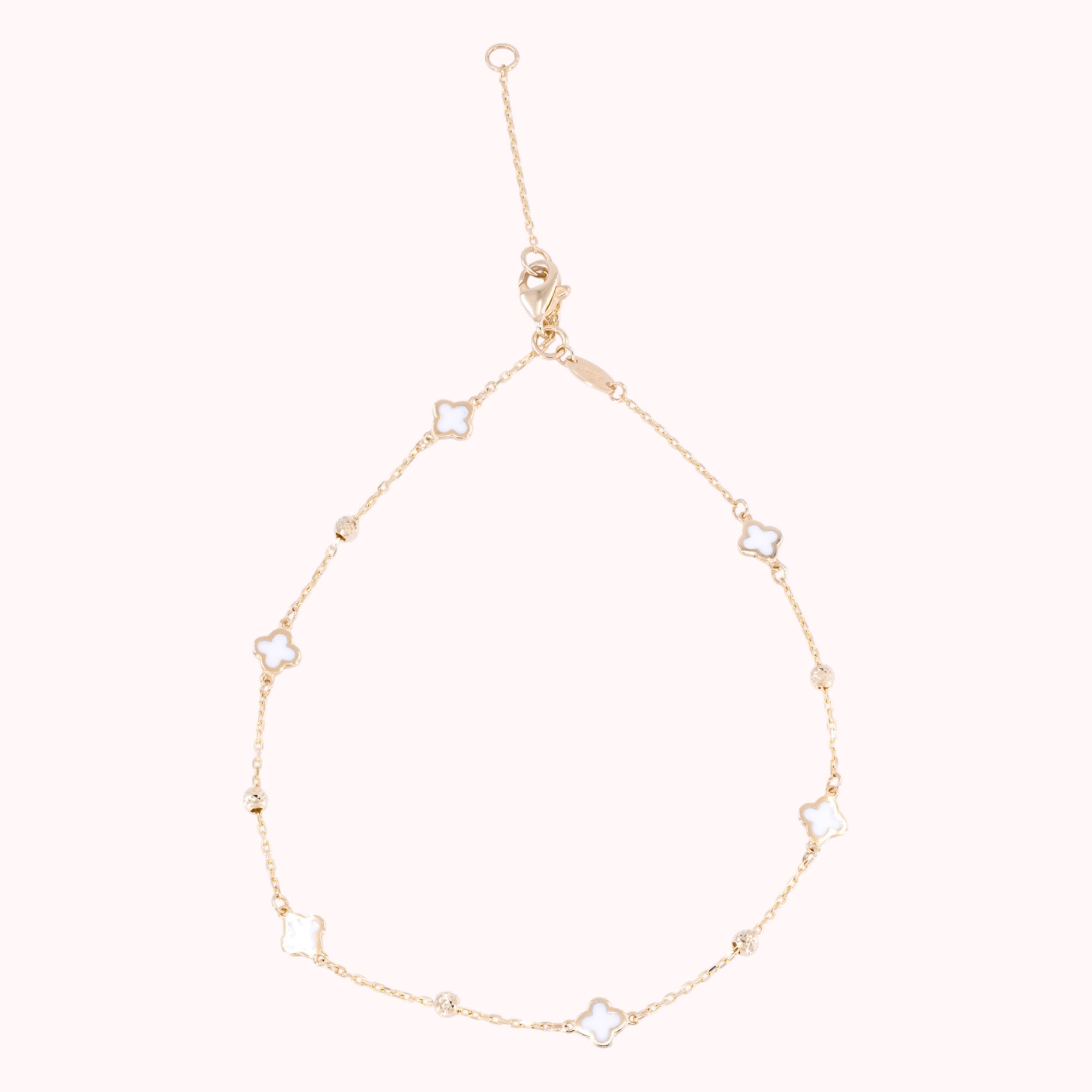 14K Gold Anklet With White Enamel Charms