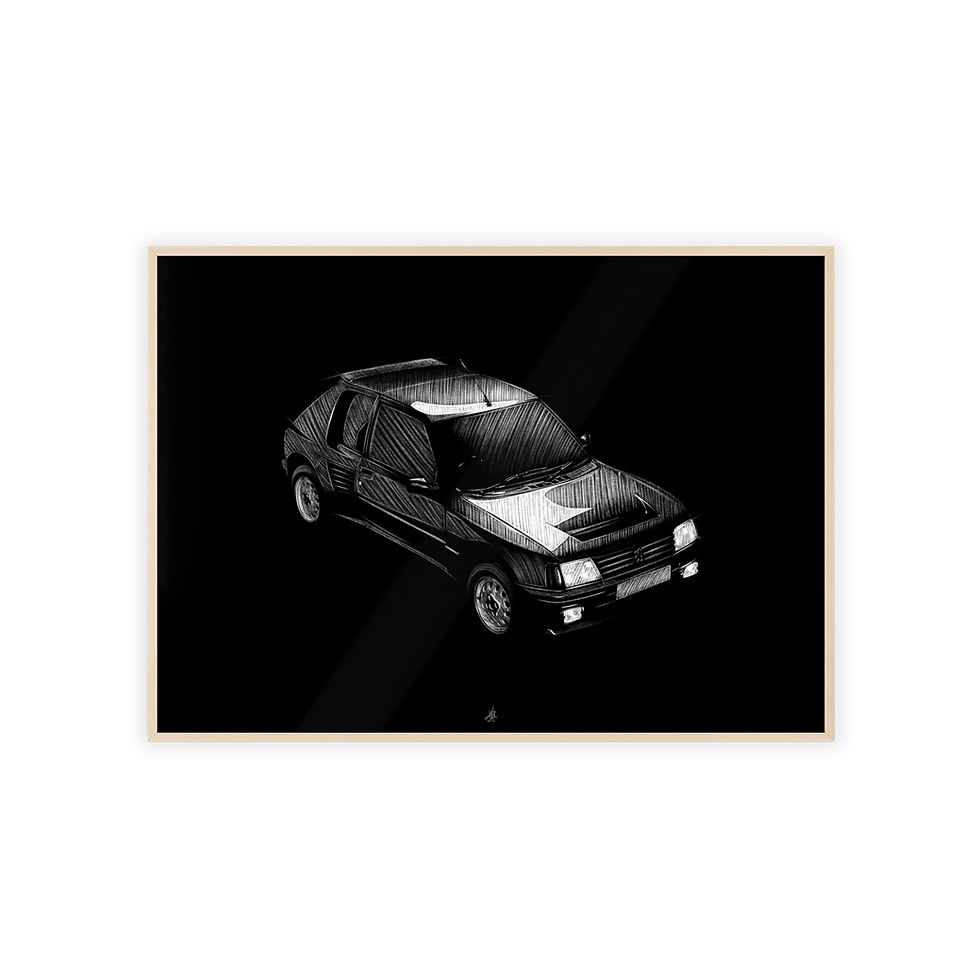 Miniature : Dessin Encadré Peugeot 205 T16, décoration gti, bois