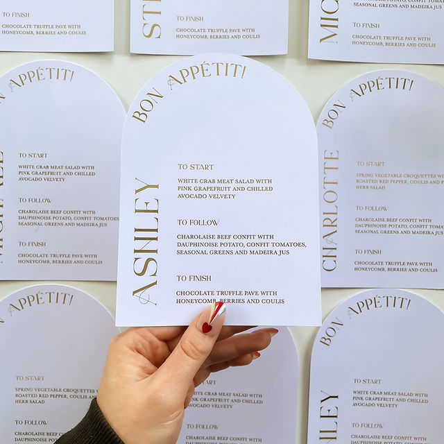 Gold foil wedding menu