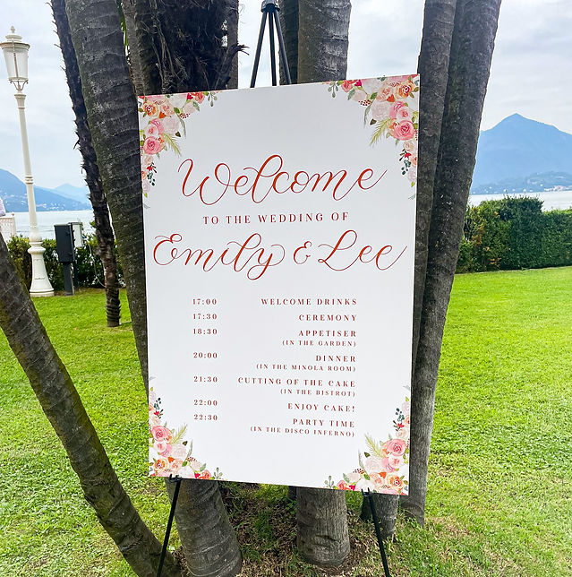 wedding welcome sign with hand-painted floral design