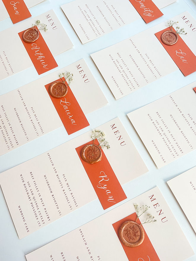 personalised wedding menu card with elegant calligraphy