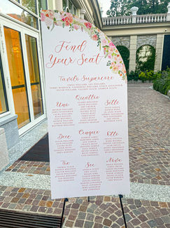 Custom table plan with Italian table numbers and watercolour painted flowers