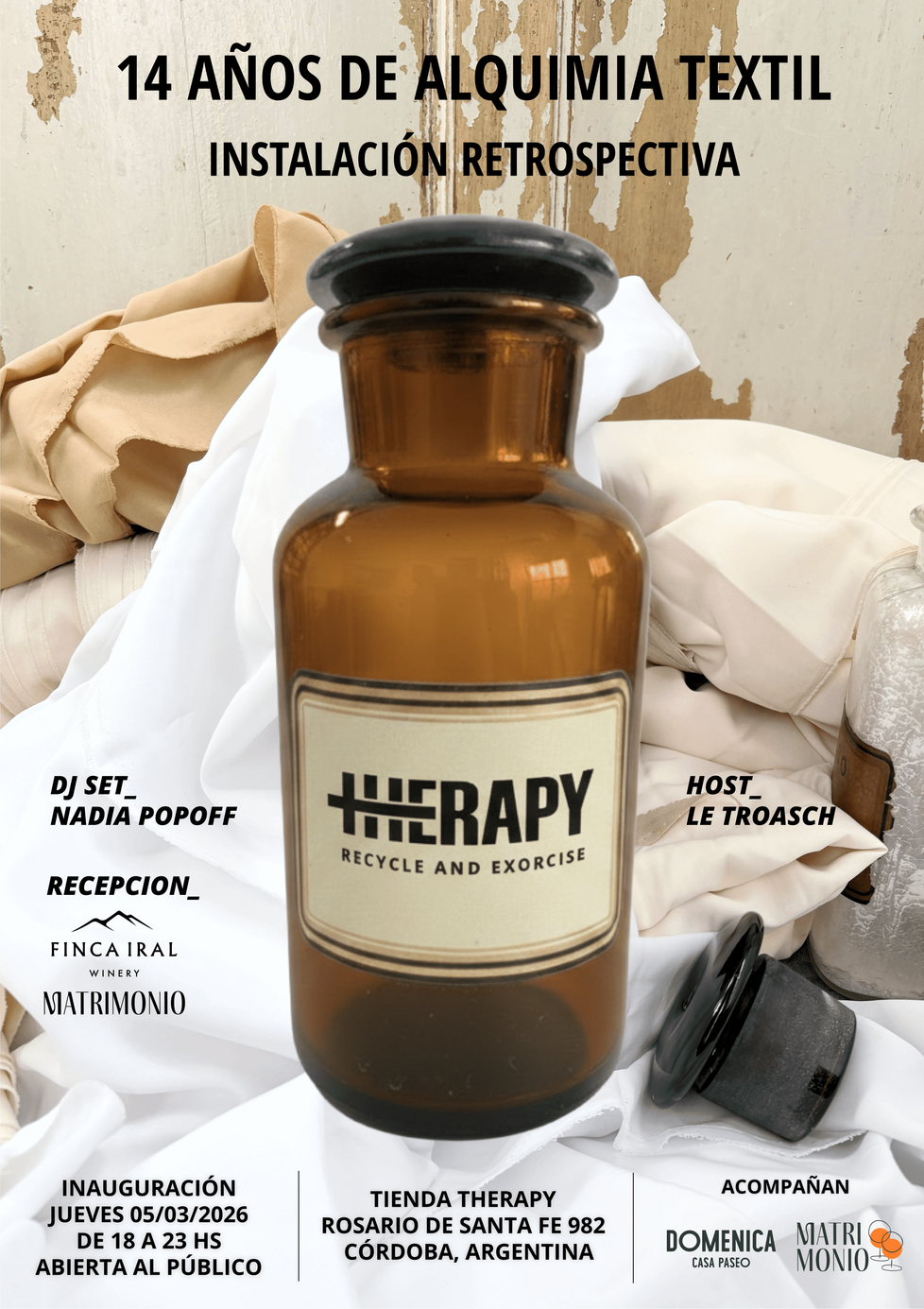 tHERAPY. 14 Years of Textile Alchemy. A retrospective installation in Córdoba, Argentina celebrating 14 years of experimentation by tHERAPY Recycle and Exorcise.