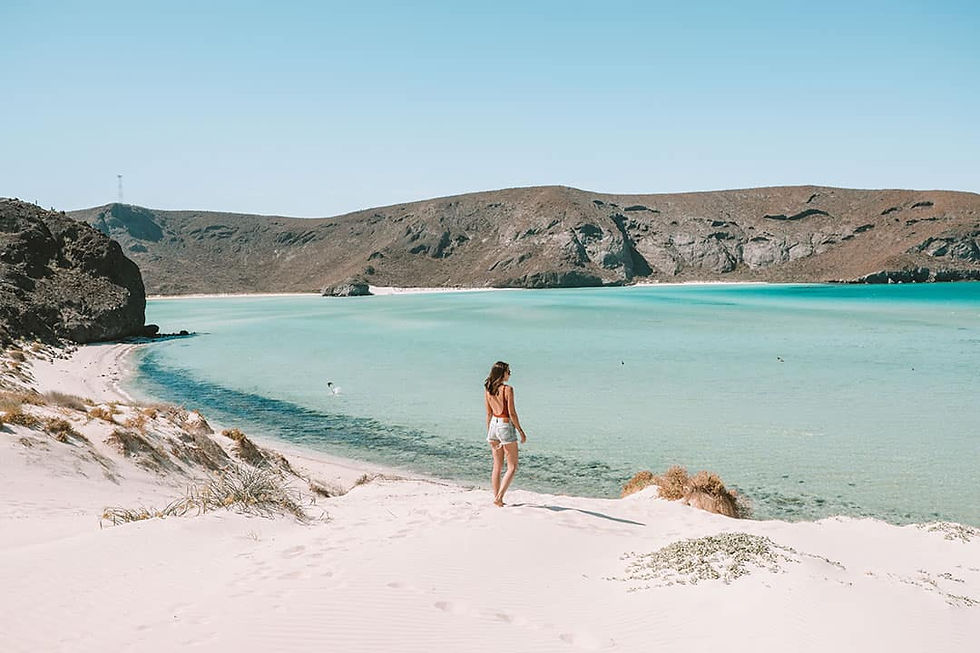 Eye-level view of kayak on calm waters at Balandra