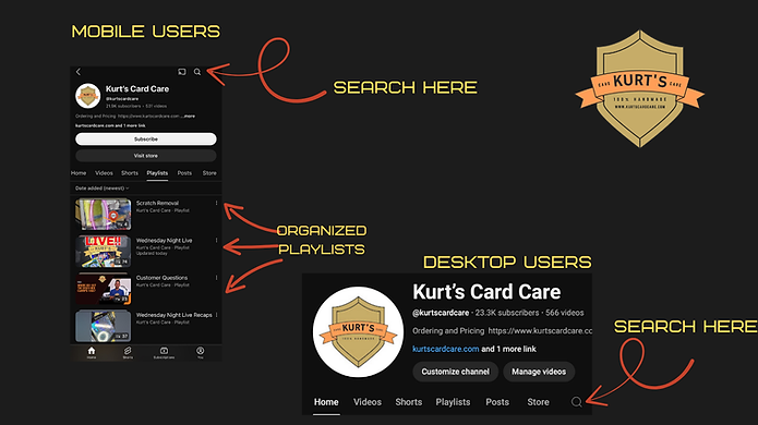 how to search YouTube for card care videos