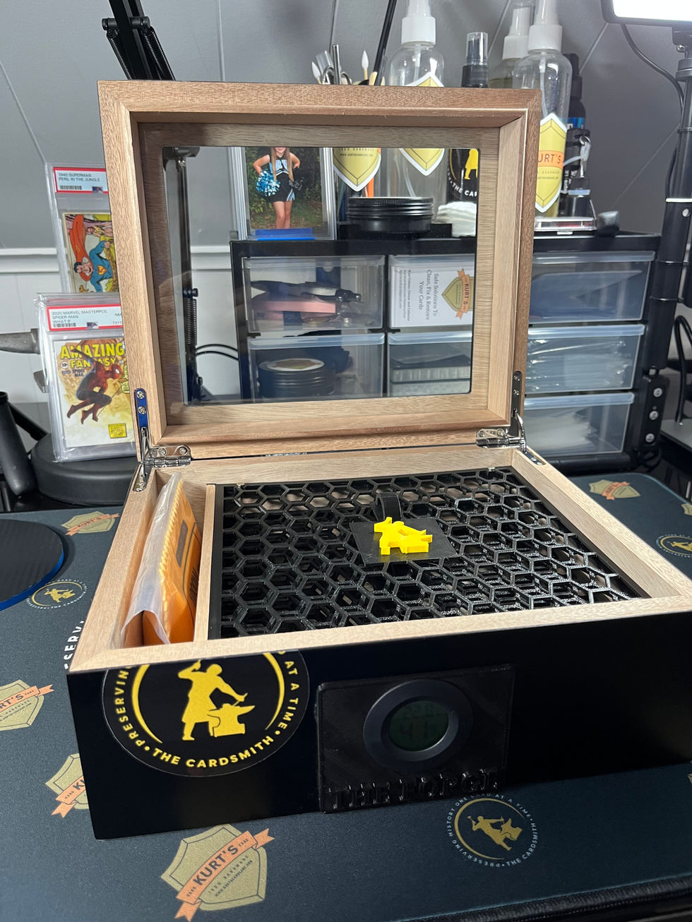 Internal view of The Forge Collectible Card Humidor