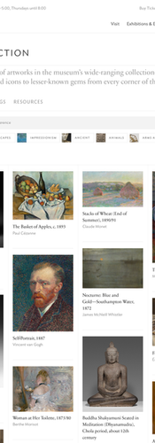 Screen capture showing a collection of artist works, including portraits, sculptures, and paintings.
