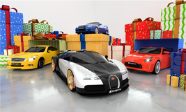  Illustrations of smartphone screens displaying a mobile app called "DesignCar," focused on car customization and showcasing various models, primarily sports cars like Porsche and Audi.