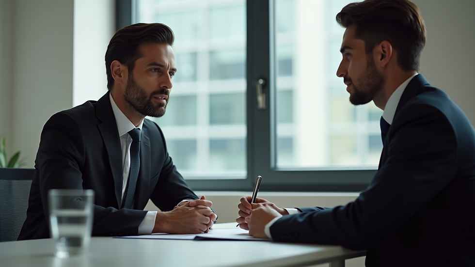 Eye-level view of a legal expert consulting with a client