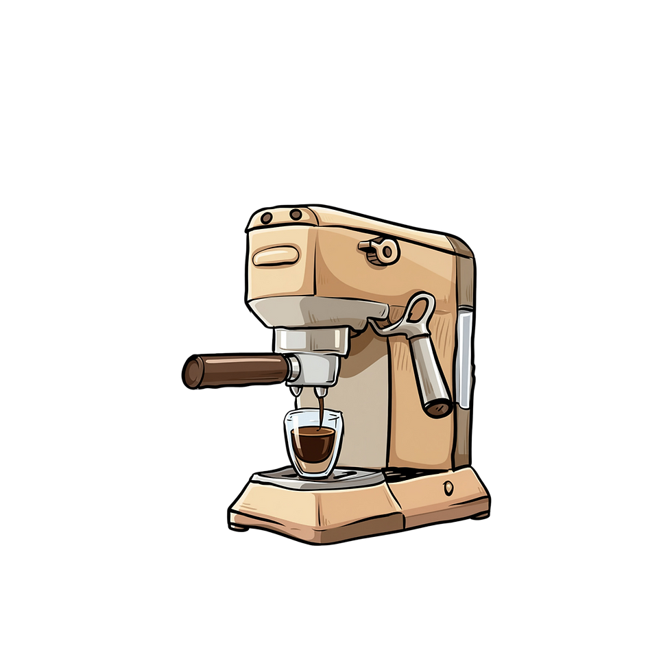 An espresso machine pulling a shot, representing the Espresso Shot quick-trip travel flavor.