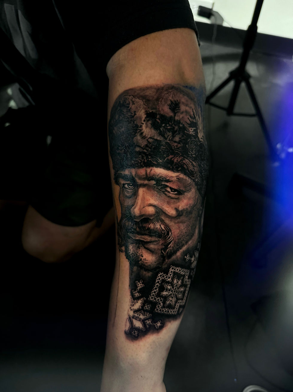 Fine line black and gray tattoo work