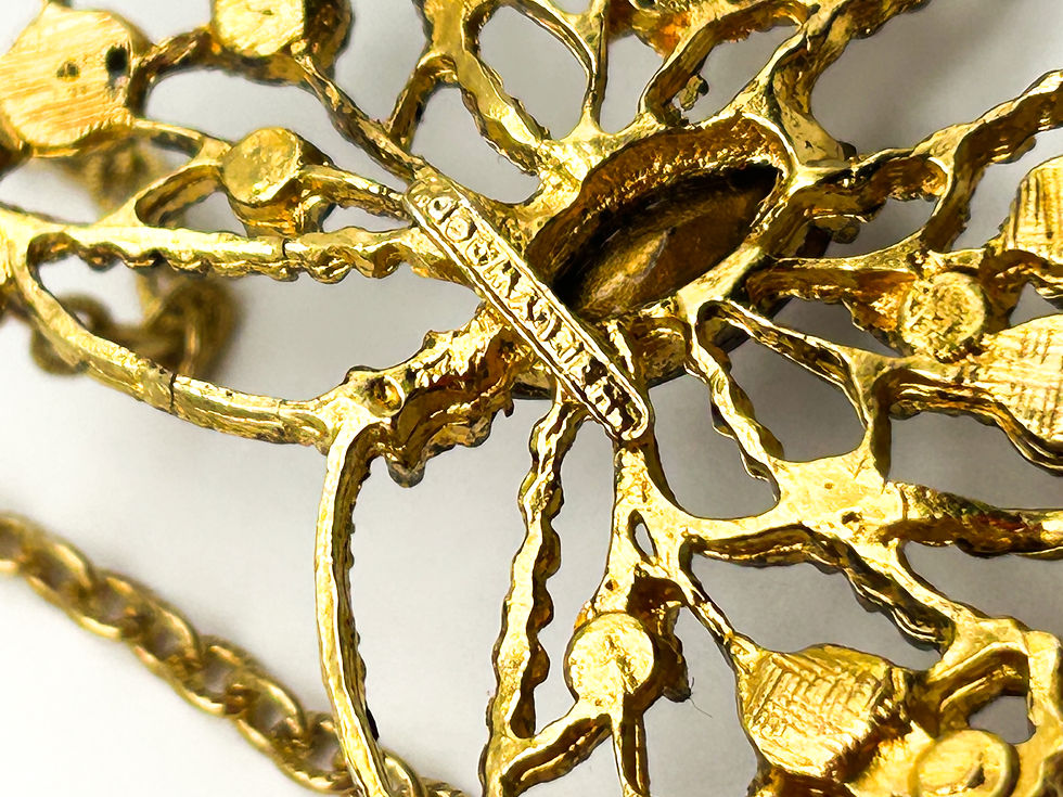 Thumbnail: Signed Hollywood Gold Tone Openwork Butterfly Rhinestone Necklace