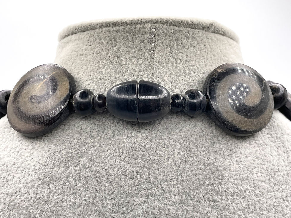 Thumbnail: Swirled Black Wooden Disc Necklace