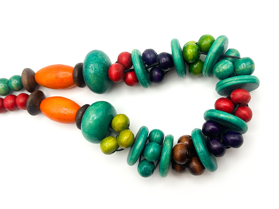Thumbnail: Vintage Multicolour Wooden Bead Necklace with Disc Spacers and Toggle Clasp