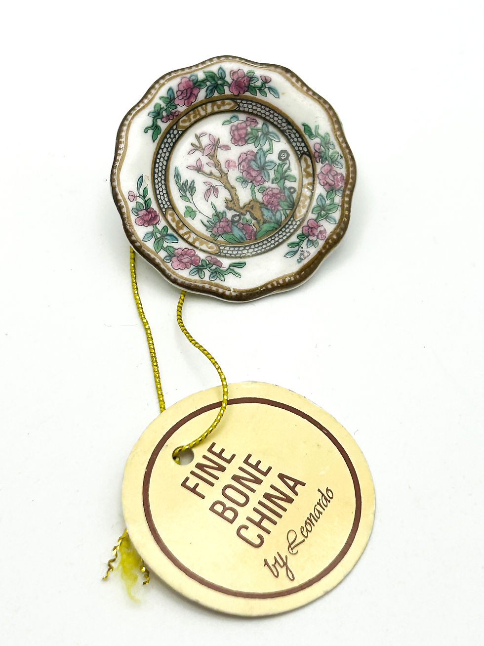 Thumbnail: Vintage Coalport Fine Bone China Floral Plate Brooch Miniature Gold Tone England