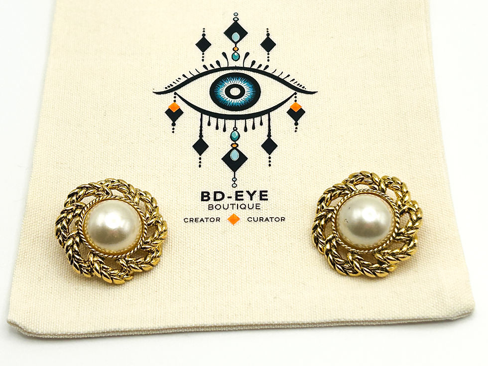 Thumbnail: Vintage 80s Rope Design Faux Pear Clip On Earrings