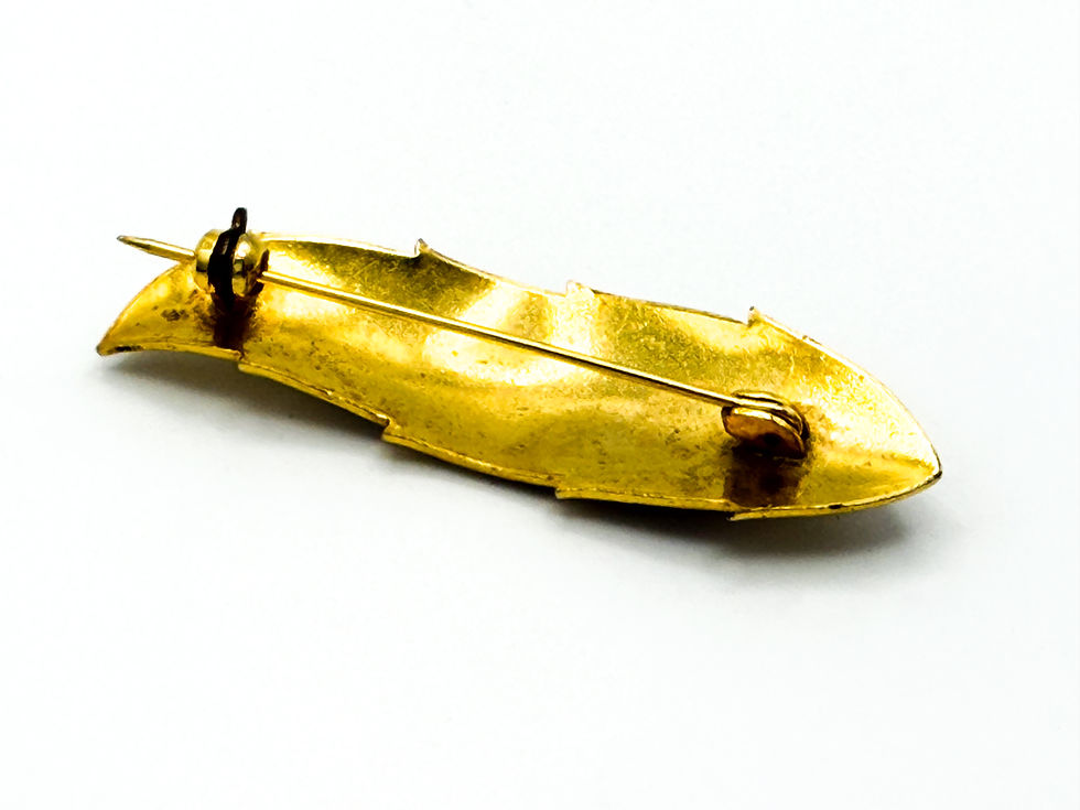 Thumbnail: Vintage Damascene Feather / Leaf Bird Brooch