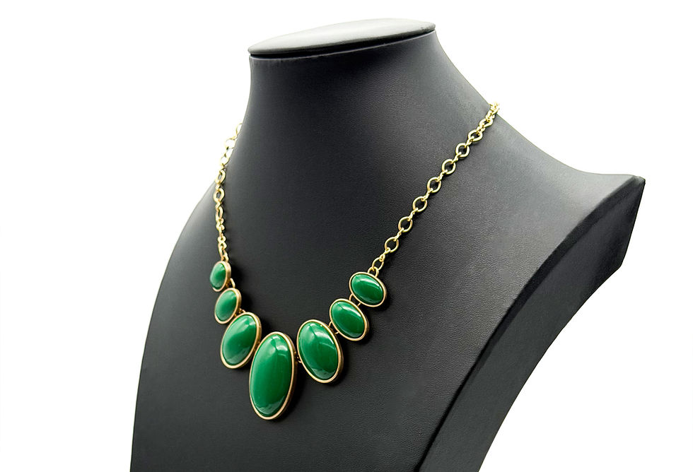 Thumbnail: NEXT Gold Tone Green Cabochon Statement Necklace Graduated Oval Adjustable
